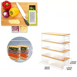 Outil multifonctionnel réutilisable en bambou pour fruits et légumes, facile à nettoyer, hachoir, trancheuse, coupe-légumes avec 4 plateaux pour le stockage des aliments - Product Image 5