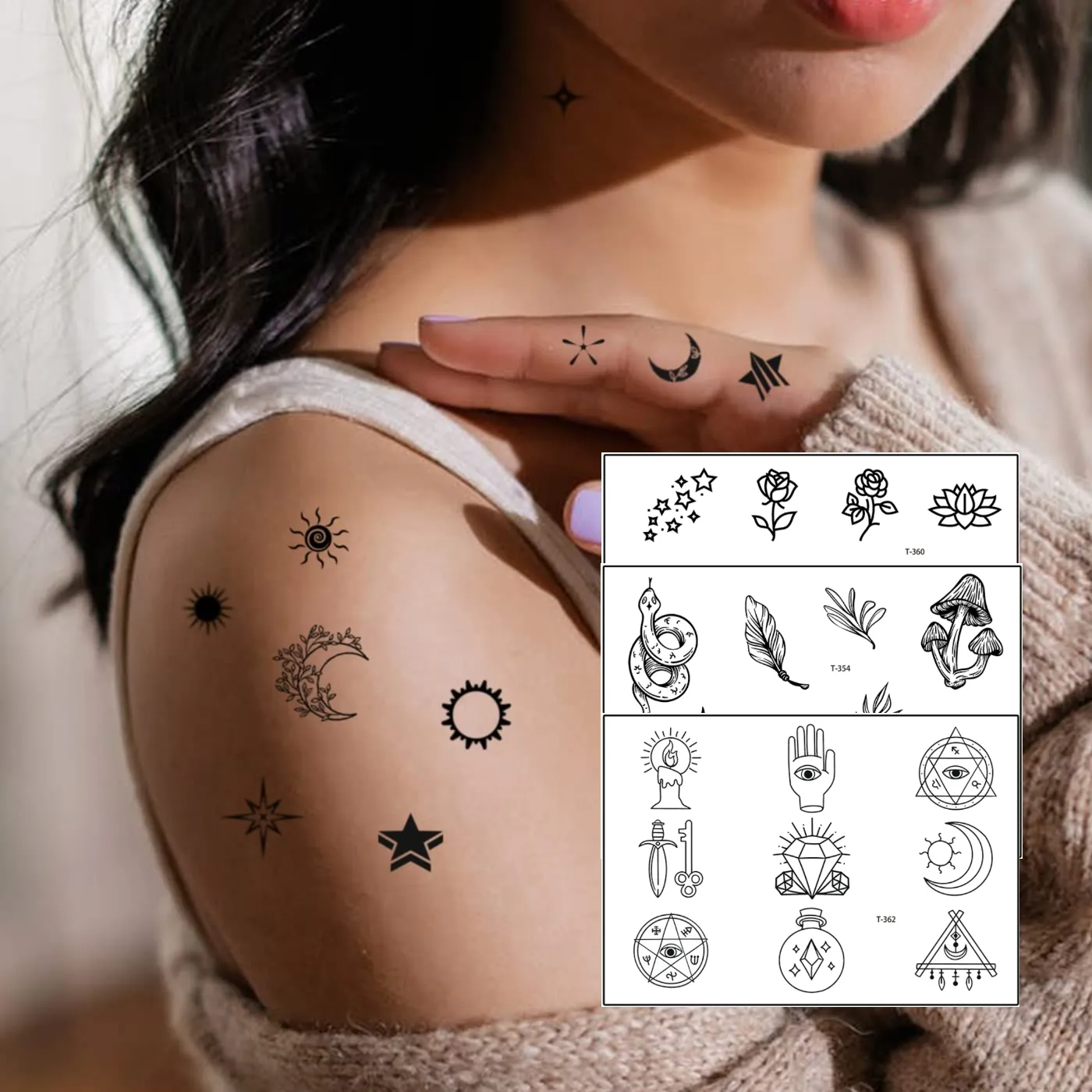 Custom Sun Moon Star Constellations Flower Tiny Tattoo Stickers for Women Men Minimalist Waterproof Temporary Tattoo