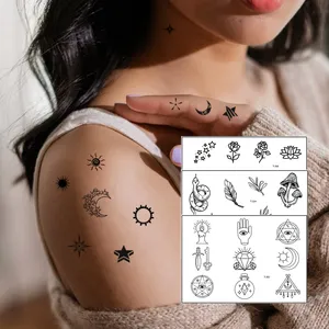 Özel güneş ay yıldız takımyıldızları çiçek minik dövme çıkartmalar kadın erkekler için Minimalist su geçirmez geçici dövme