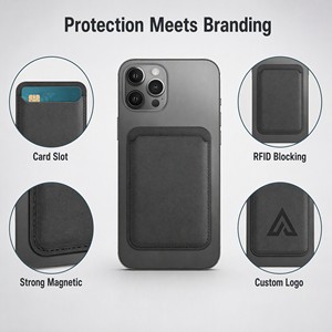 Étui de téléphone en cuir PU avec logo personnalisé d'usine, porte-cartes magnétique minimaliste à 23 aimants puissants pour <span class=keywords><strong>iPhone</strong></span> MagSafe - Product Image 3