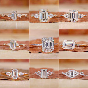 Elisa珠宝实验室生长宝石承诺戒指女性辐射祖母绿切割精品珠宝925银戒指配钻石套装 - Product Image 3