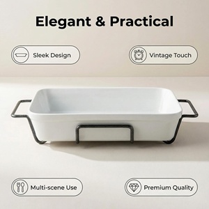 Bandeja Rectangular <span class=keywords><strong>para</strong></span> <span class=keywords><strong>Hornear</strong></span> de Porcelana Blanca de 12 Pulgadas con Rejilla Metálica Plateada y Negra, Estilo Vintage, Juego de Bandejas <span class=keywords><strong>para</strong></span> Asar de Cerámica - Product Image 3