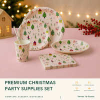 Ensemble de vaisselle en papier de Noël imprimé en héliogravure, design personnalisé, assiettes, gobelets, serviettes, vente chaude, biodégradable, respectueux de l'environnement