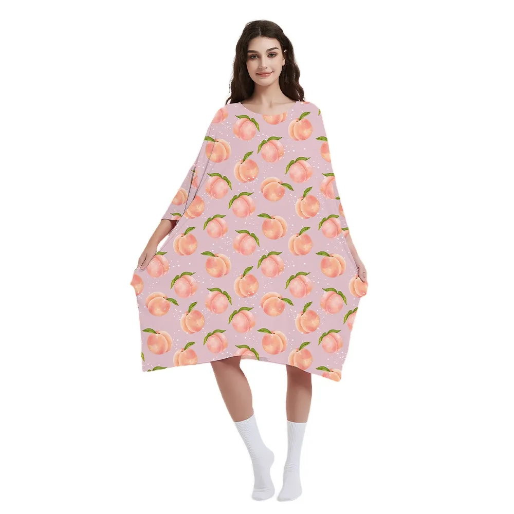 Customized Pink Peach Design Cotton Oversized Long Big Size Night Sleeping Tee T-Shirt Dresses For Women