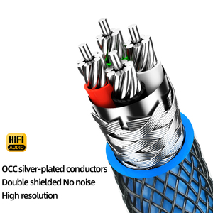 สายสัญญาณเสียงวิดีโอ Hifi <span class=keywords><strong>3.5</strong></span> มม. 2RCA ชาย-ชาย  หุ้มไนลอน  ทองแดง OCC ชุบเงิน ป้องกันสัญญาณรบกวนสองชั้น คุณภาพสูง สำหรับลำโพงและเครื่องขยายเสียง - Product Image 4
