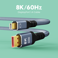 Câble tressé haute vitesse Mini DP mâle vers DP mâle 8K 1.4, compatible 8K 60Hz pour MacBook Pro et moniteurs de jeu