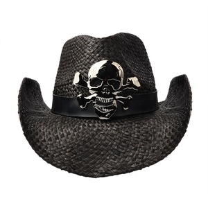 Unisex Keith <span class=keywords><strong>Peter</strong></span> <span class=keywords><strong>Grimm</strong></span> Osborn crossbones rơm mũ cao bồi màu đen Một kích thước phù hợp với trẻ em và người lớn cho các bên Halloween sự kiện - Product Image 2