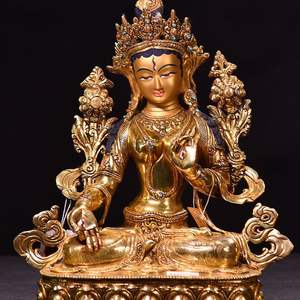 Gran Moneda de Latón Fundido Pintada a Mano, Adorno Artesanal Budista Tibetano del Dios de la Riqueza Verde Amarillo, Estilo Animal de Buda Tara Blanca - Product Image 4