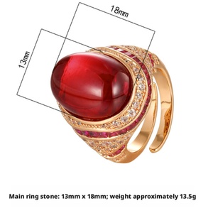 Bague de fiançailles en cuivre écologique de haute qualité, corindon rouge 13*18mm, zircon, plaqué or rose, pour un style romantique de mariée - Product Image 2
