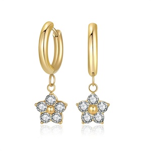 Bijoux haut de gamme, boucles d'oreilles créoles 18 carats, acier inoxydable, fleur, zircon, bijoux pour les oreilles - Product Image 1
