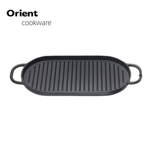 Plaque <span class=keywords><strong>rectangulaire</strong></span> multifonctionnelle en fonte antiadhésive avec base en bois - Product Image 1