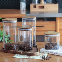 Pot en verre borosilicate triangulaire pour le stockage des aliments avec couvercle en bois, ensemble de pots de rangement pour la cuisine, pot en verre de haute qualité et durable pour le stockage en cuisine