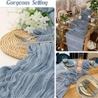 Chemin de Table Gaze de Coton Froissée Nude Rustique de 3 m pour Décoration d'Automne, Thanksgiving, Mariage, Baby Shower (Lot)