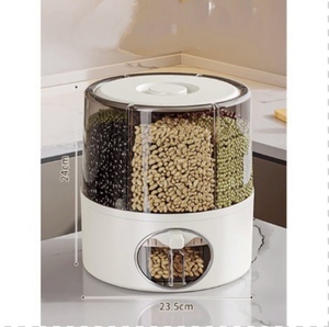 Reisbehälter und Müslispender, 360° drehbar für Haus und Küche, durchsichtiger Organizer aus Kunststoff, Vorratsbehälter für Trockenlebensmittel mit 6 Fächern - Product Image 4