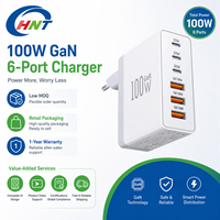 Chargeur HNT PD 100W, charge rapide, 3C3A, adaptateur 6 ports, type C + USB-A, chargeur mural portable, alimentation rapide pour voyage
