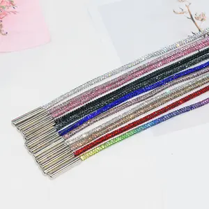 Rhinestone Giày ren chất lượng 3mm chiều rộng 80-160cm Kim Cương Vòng dây giày sáng bóng 12 Màu sắc dây dây giày