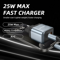 Chargeur mural USB C mini 25W PD QC5.0, prise EU, portable, léger, adaptateur de charge rapide universel pour écouteurs, ordinateur portable