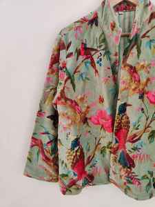 Blouson bomber court en velours de coton à imprimé floral réversible écologique classique pour femmes, pour l'hiver - Product Image 4