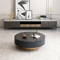 Table basse de rangement de luxe moderne, ronde, en pierre frittée, pour salon, avec 2 tiroirs, structure en bois massif, couleur personnalisable, usage domestique