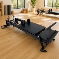 Queenlife Machine de Pilates Reformer en Aluminium de Qualité Commerciale, Lit de Pilates, 6 Niveaux de Résistance, Appui-tête 3 Positions, Cuir Ocean