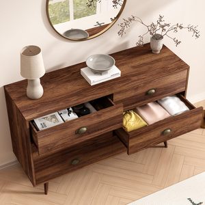 <span class=keywords><strong>Commode</strong></span> marron <span class=keywords><strong>noyer</strong></span> pour chambre à coucher, <span class=keywords><strong>commode</strong></span> à 6 tiroirs avec larges tiroirs et bouton en métal, commodes en bois et coffre <span class=keywords><strong>de</strong></span> couloir, entrée. - Product Image 6