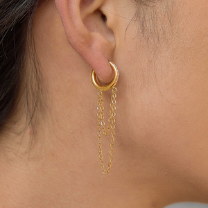 Pendientes de aro de acero inoxidable con borlas y cadena colgante para ropa de playa, joyería para mujer - Product Image 4