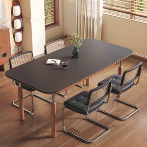 Ensemble de chaises de Table à manger en bois massif rétro français Support complet Dalle de roche Style design du milieu du siècle Usage domestique nordique américain - Product Image 2