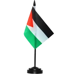 Kustom hari yang sama pengiriman kecil Mini 4 ''x 6'' Palestina 15x10 cm meja Palestina bendera dengan berdiri dan emas tombak atas