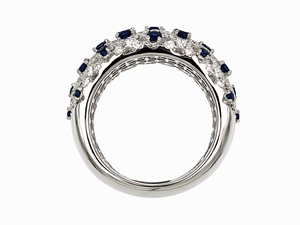 Bague large en or 18 carats sertie de saphirs bleus et de diamants naturels, bijou de luxe pour femme, bicolore multicolore, joaillerie fine. - Product Image 2