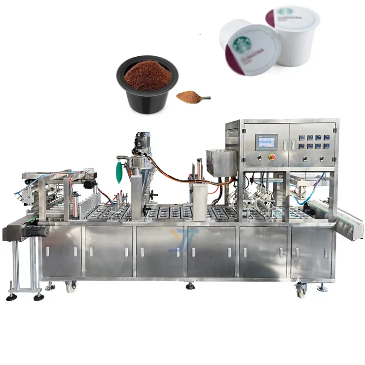 स्वचालित एल्यूमिनियम प्लास्टिक कप कॉफी क्रीमर पाउडर नेस्प्रेस्सो कॉफी पॉड कप भरने और सील करने की मशीन