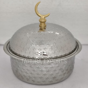 Stainless Steel Hotpot Shiny Polished Wedding Decorative <b>Tabletop</b> Casserole Round Shape Hammered Metal Food Warmer - Product Image 3