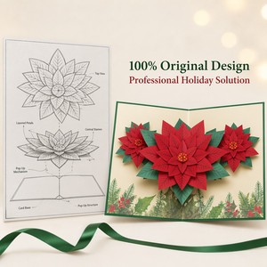 Tarjeta de Felicitación Navideña 3D Pop-Up con Flor de Pascua, Hecha a Mano, de Papel, Tarjeta de Regalo Festiva de 5x7 Pulgadas, Invitación Floral de Temporada - Product Image 5