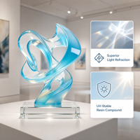 Sculpture en résine bleue transparente abstraite BZY, figurine en ruban cristallin, décoration moderne pour la maison et le bureau, vente en gros, usine OEM