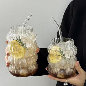 Taza de oruga de vidrio de borosilicato alto Rayas verticales de gran capacidad para bebidas frías o café - Product Image 4