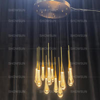 Lustre rond de 17 pouces à 12 lumières pour escalier, design goutte de pluie, pour villa, hôtel, projet, appartement duplex, grand lustre