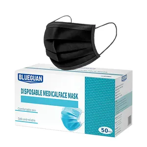 黒フェイスマスク50個ボックス Suppliers-使い捨て3層ブラックフェイスマスク個別包装マスク医療用マスク外科用フェイスマスクタイプIIR