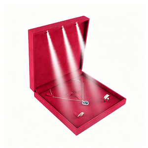 <span class=keywords><strong>Caja</strong></span> de lujo Paclov con bisagras para set de collares con luz LED, <span class=keywords><strong>caja</strong></span> de embalaje de <span class=keywords><strong>terciopelo</strong></span> al por mayor para set de joyería con cadena de collar - Product Image 3