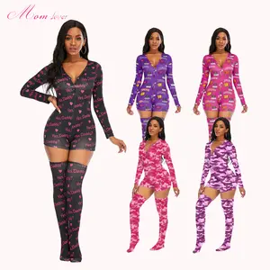 Night wear sexy women pajamas onesie pyjamas sleepwear black pink adult ladies onesie with socks