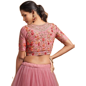Incroyable robe de soirée en filet brodé de fil rose poussiéreux Lehenga Choli - Product Image 1