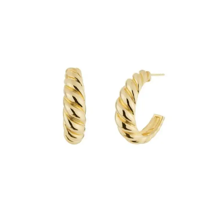 Boho Chic Jewelry 925 Sterling Silver Chunky Gold Twisted Hoop Earrings