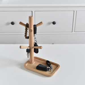 Wooden Jewelry Organizer Desktop Stand With <b>Key</b> <b>Hanger</b> And Watch Tray For Home Office Use - Product Image 2