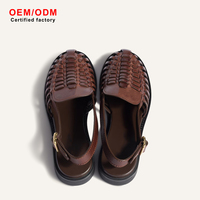 Luxuriöse Damen-Slingback-Loafer aus geflochtenem Leder, elegante braune Vintage-Fischersandalen mit Aushöhlungen für den Sommer