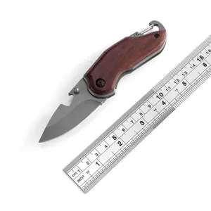 Personalized Laser Engraved Wood Handle Small Folding EDC Camping Pocket Knife for Outdoor