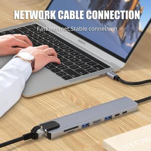 8 1 <span class=keywords><strong>USB</strong></span> C Hub per accessori per Computer 4K HDI <span class=keywords><strong>USB</strong></span> tipo C RJ45 cavo adattatore PD87W <span class=keywords><strong>USB</strong></span> 3.0 <span class=keywords><strong>SD</strong></span>/TF lettore di schede <span class=keywords><strong>convertitore</strong></span> HD-MI - Product Image 4
