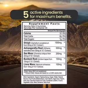 Gomitas Veganas Orgánicas OEM - Suplemento de Shilajit del Himalaya, Ashwagandha y Maca Negra para Apoyo Energético - Product Image 2