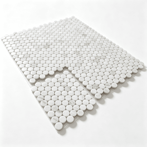 Mosaico de mármol blanco redondo de 36 mm, chip redondo de 10 mm de grosor para decoración de paredes y suelos de baño, muebles de baño - Product Image 1