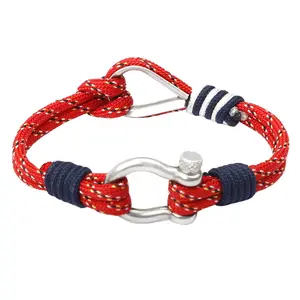 Moda verano estilo deporte paracaídas azul marino cordón hombres mujeres náutico supervivencia ecuestre herradura hebilla cuerda cadena pulsera