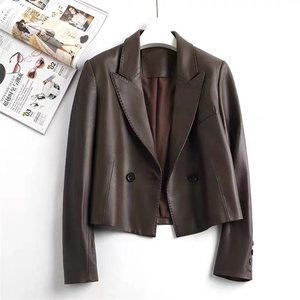 3126 traje de diseño clásico y elegante bolsillo de solapa cuero genuino piel de oveja señoras Chaqueta corta abrigo - Product Image 3