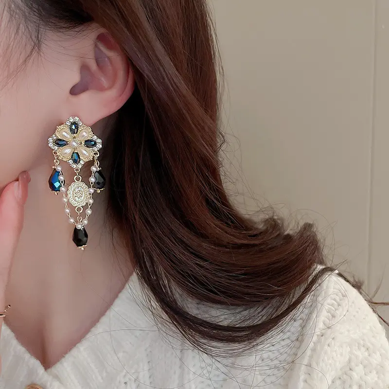 Pendientes colgantes de circonia cúbica para mujer, joyería de boda coreana brillante con borlas de perlas de imitación, lazo