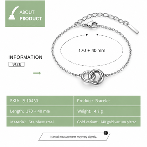 Bracelet à Cercles Entrelacés, Chaîne Fine en Acier Inoxydable, Couleurs Or et Argent, Fermoir Mousqueton - Product Image 3